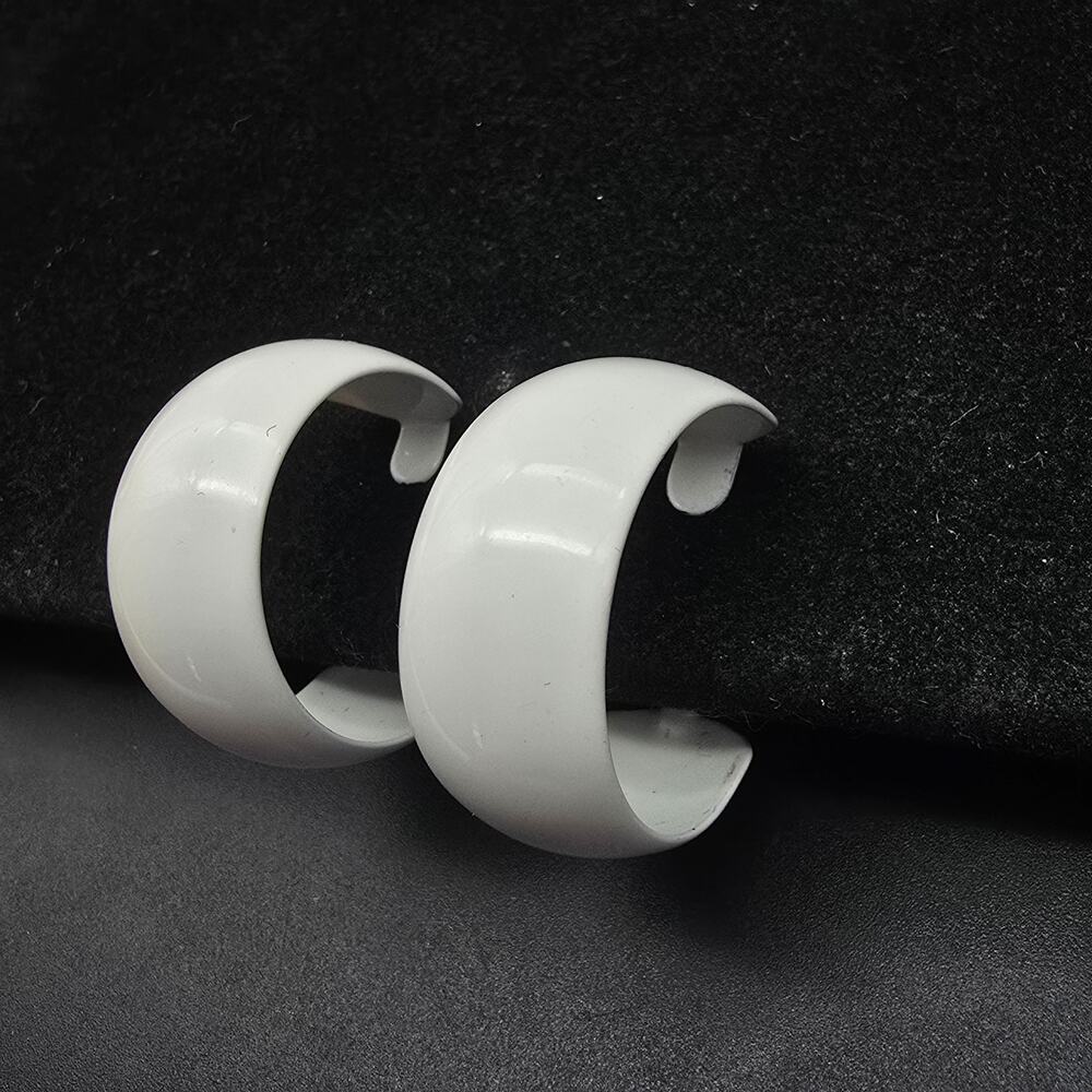 Napier White Enamel Hoop Clip On Earrings Vintage Jewelry